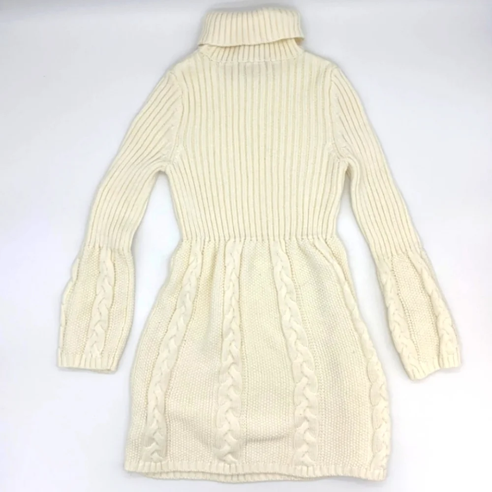 Cable Knit Sweater Dress Ivory White Cozy Aesthetic Midi Holiday Colder Days NEW